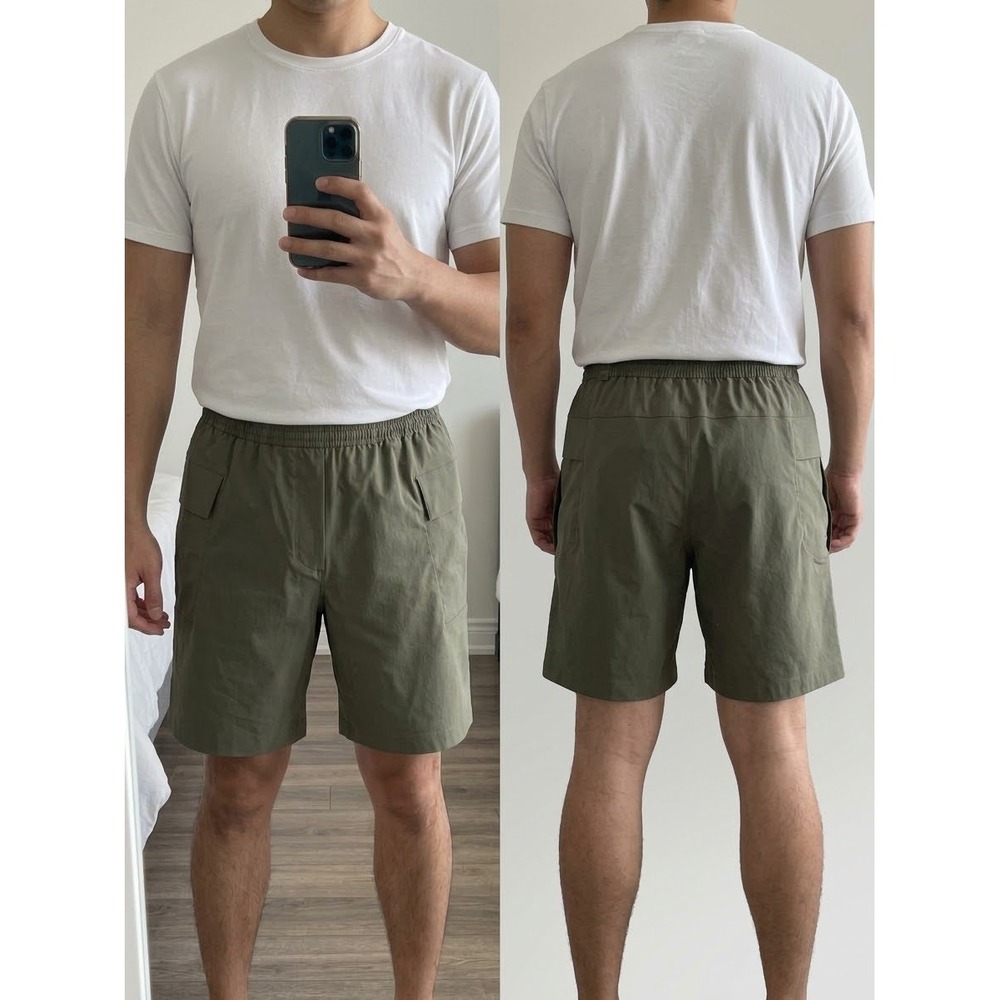 Lululemon Lab Mens Olive Green Cargo Shorts Elastic Waist Size L M7AVYS